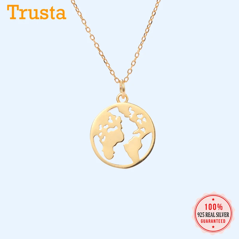 Цепочка с подвеской из серебра 925 пробы картой мира | Украшения и аксессуары