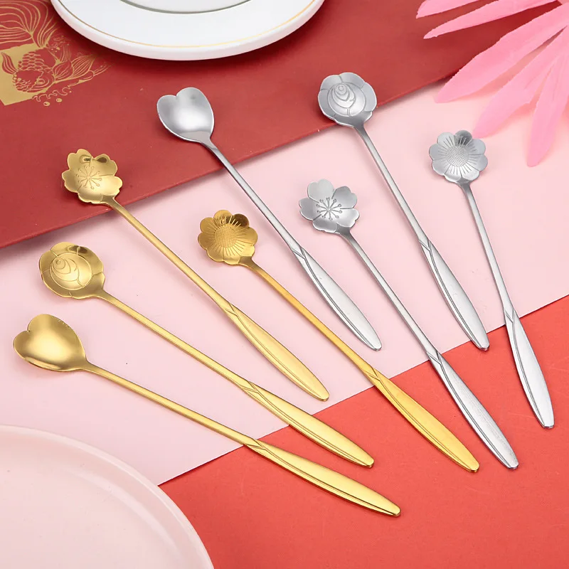 

1PC Stainless Steel Spoon Cherry Rose Gold Silver Scoop Coffee Spoon Christmas Gifts Kitchen Accessories Tableware Decoration