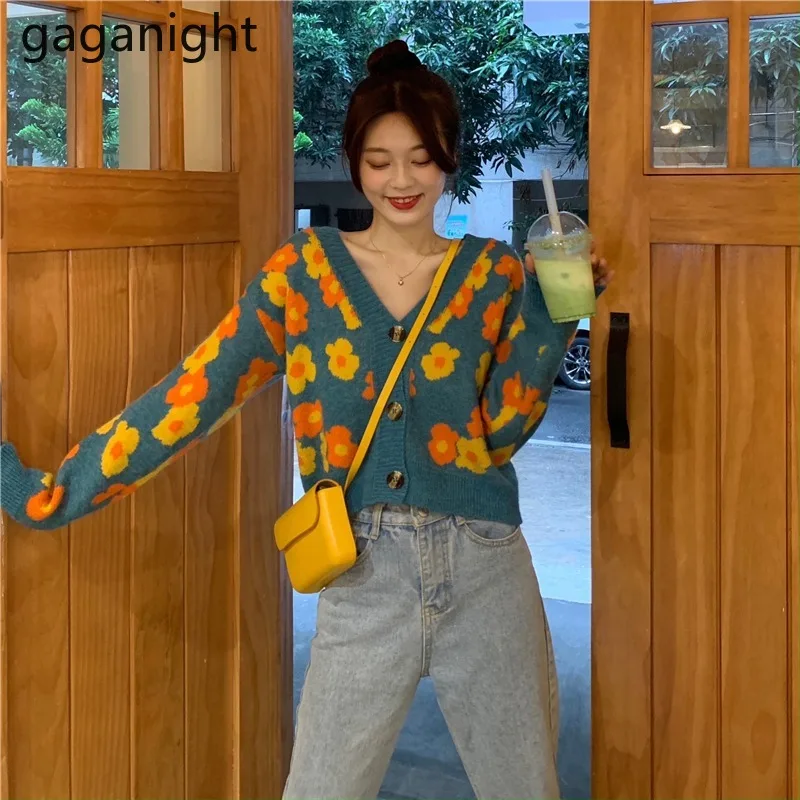 Gaganight цветочный винтажный кардиган для женщин укороченные топы тонкий шикарный в