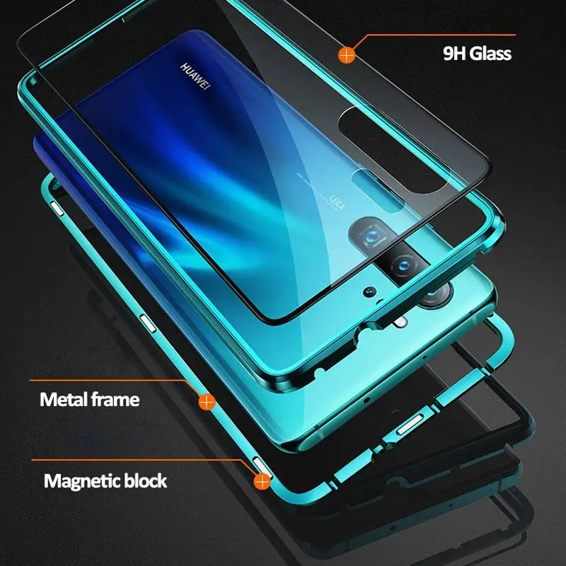 Suntaiho Metal Magnetic Case For huawei P30 20 Mate10 pro P20 30 lite Nova3 4 5 Double Sided Tempered Glass Magnet Cover | Мобильные