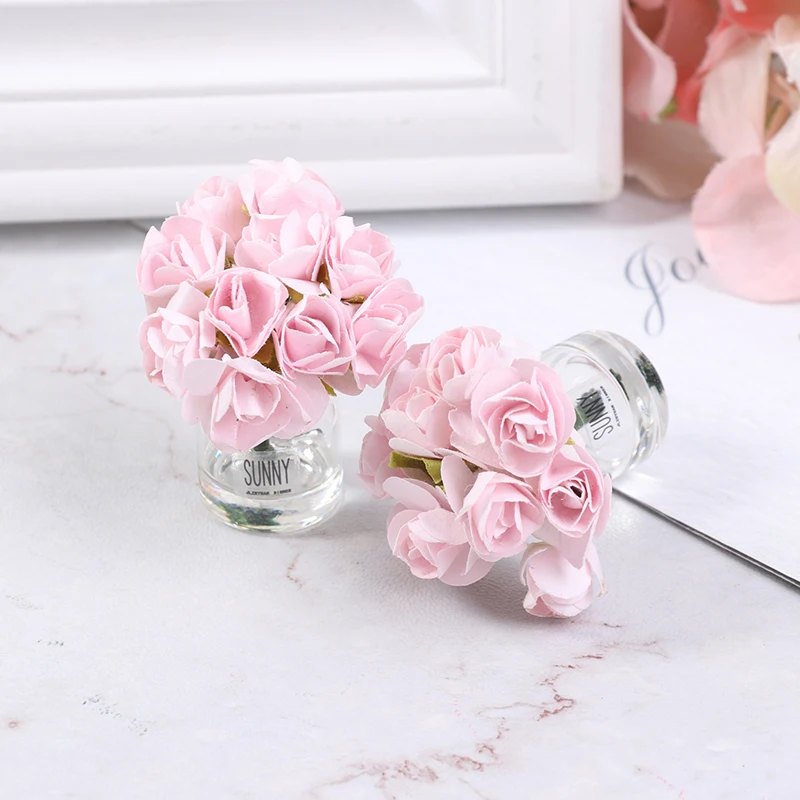 

1/12 Dollhouse Miniature Pink Rose Glass Bottle Flower Arrangement Home Decor