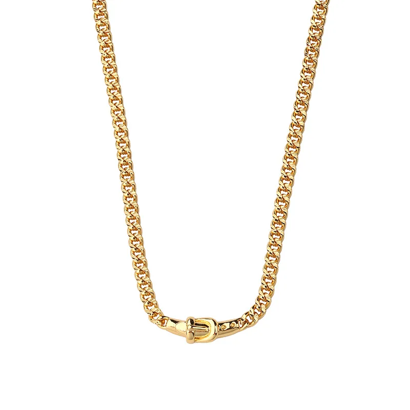 

European and American gold buckle necklace female ins wind online celebrity with simple chain clavicle chain accessories