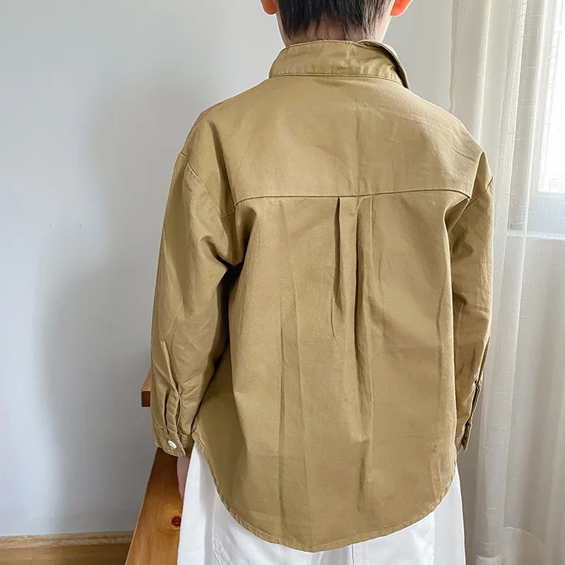 Camisa de estilo coreano para ni&ntilde;os y ni&ntilde;as, blusa informal con escote Irregular, color Beige y caqui, ropa para ni&ntilde;os de 1 a 6 a&ntilde;os, 2021-2