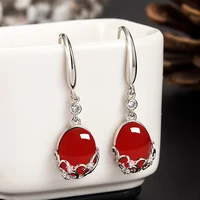 925 sterling silver jewerly drop earring for women orecchini aretes de mujer real gold jewelry agate red gemstone drop earrings