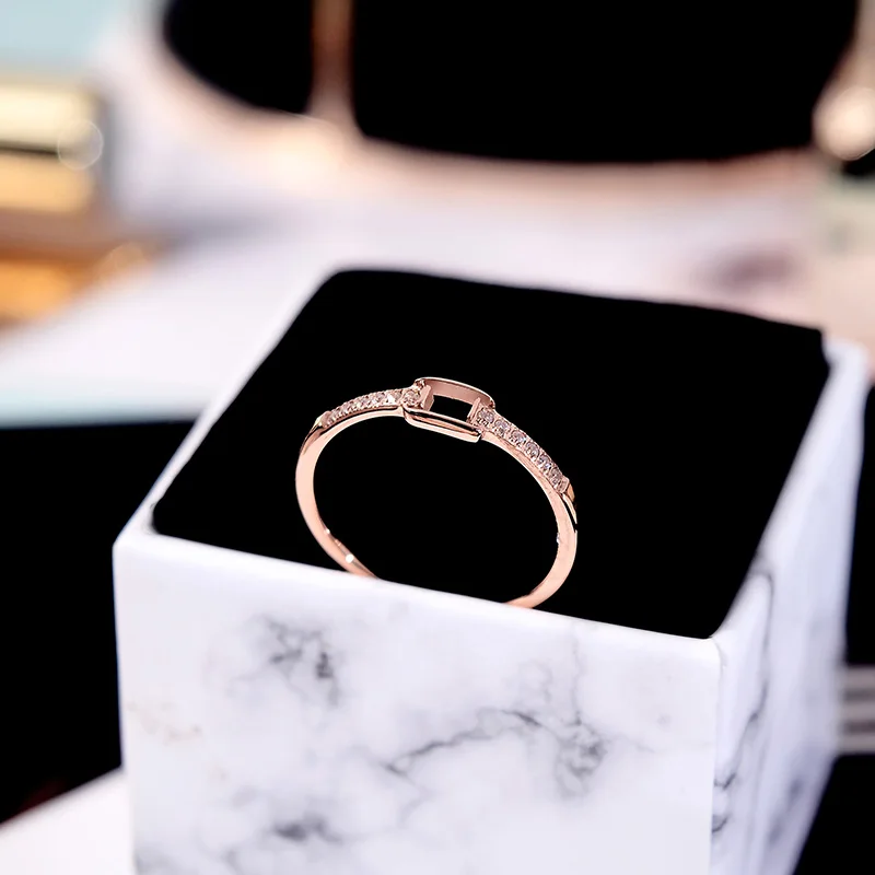 

YUN RUO Fashion Pave Zirconia Crystal Ring Rose Gold Color Woman Gift Titanium Steel Jewelry Never Fade Drop Shipping