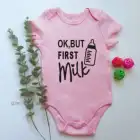 Детский комбинезон Ok But First Milk с коротким рукавом, одежда с надписью для маленьких мальчиков и девочек 0-24 месяцев