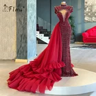 Блестящее красное платье с бисером для выпускного вечера 2021, дубайское блестящее кружевное платье со шлейфом, Великолепное платье, Саудовская Аравия, vestido de noiva