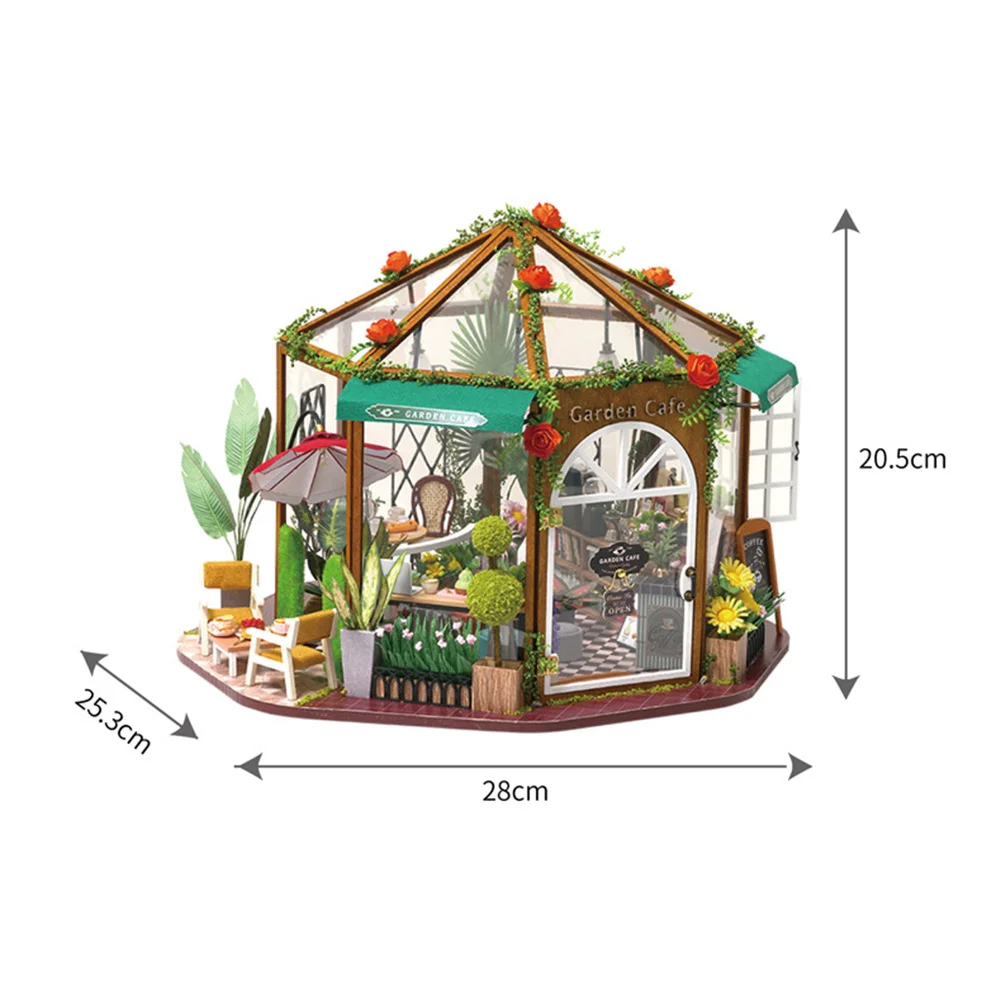 

DIY Hut Garden Cafe Doll House Toys Kit Handmade Manual Assembling Model Furniture 3D Wooden Miniature Dollhouse Toys