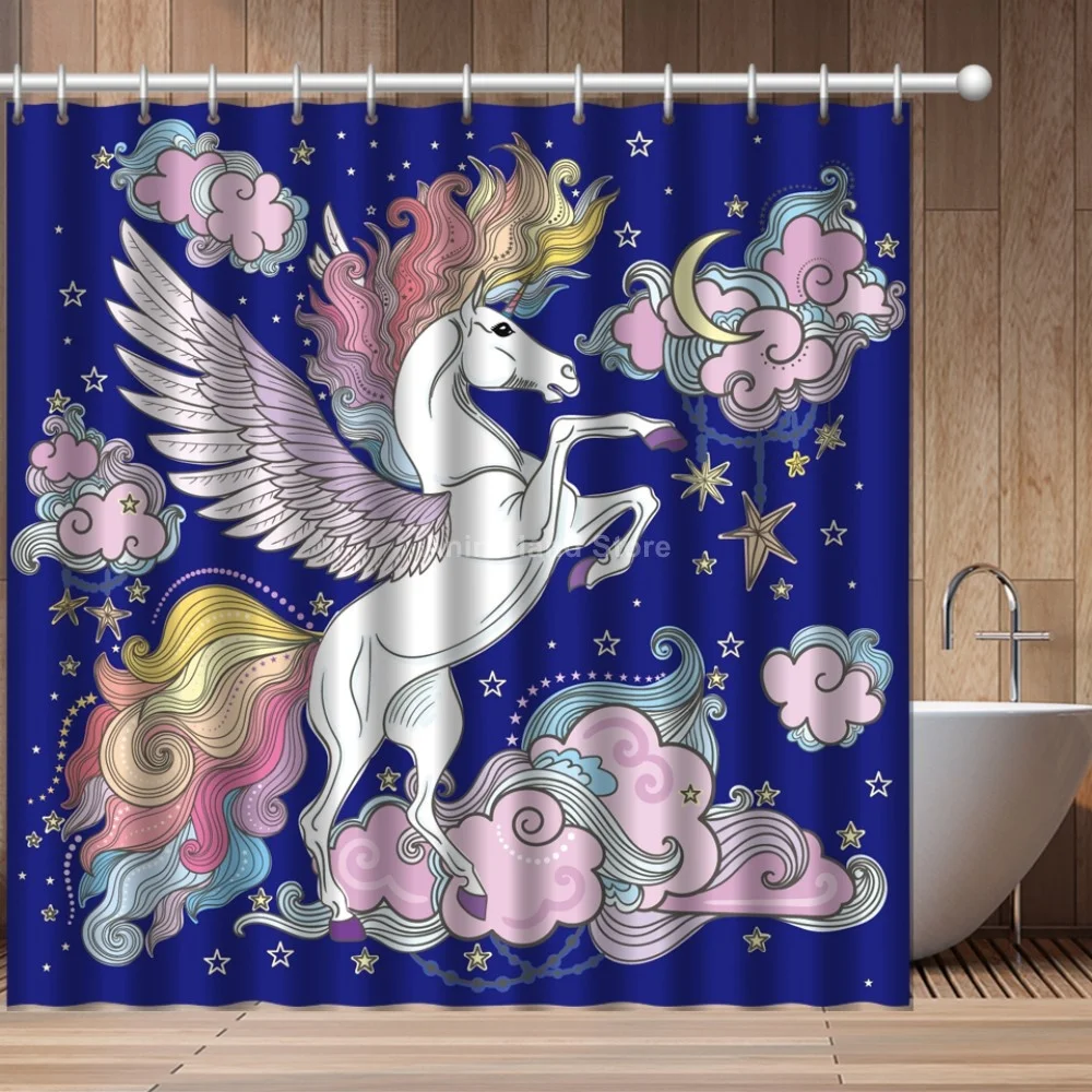 Новинка 2021 розовая и черная занавеска для душа с 3D принтом в виде единорога