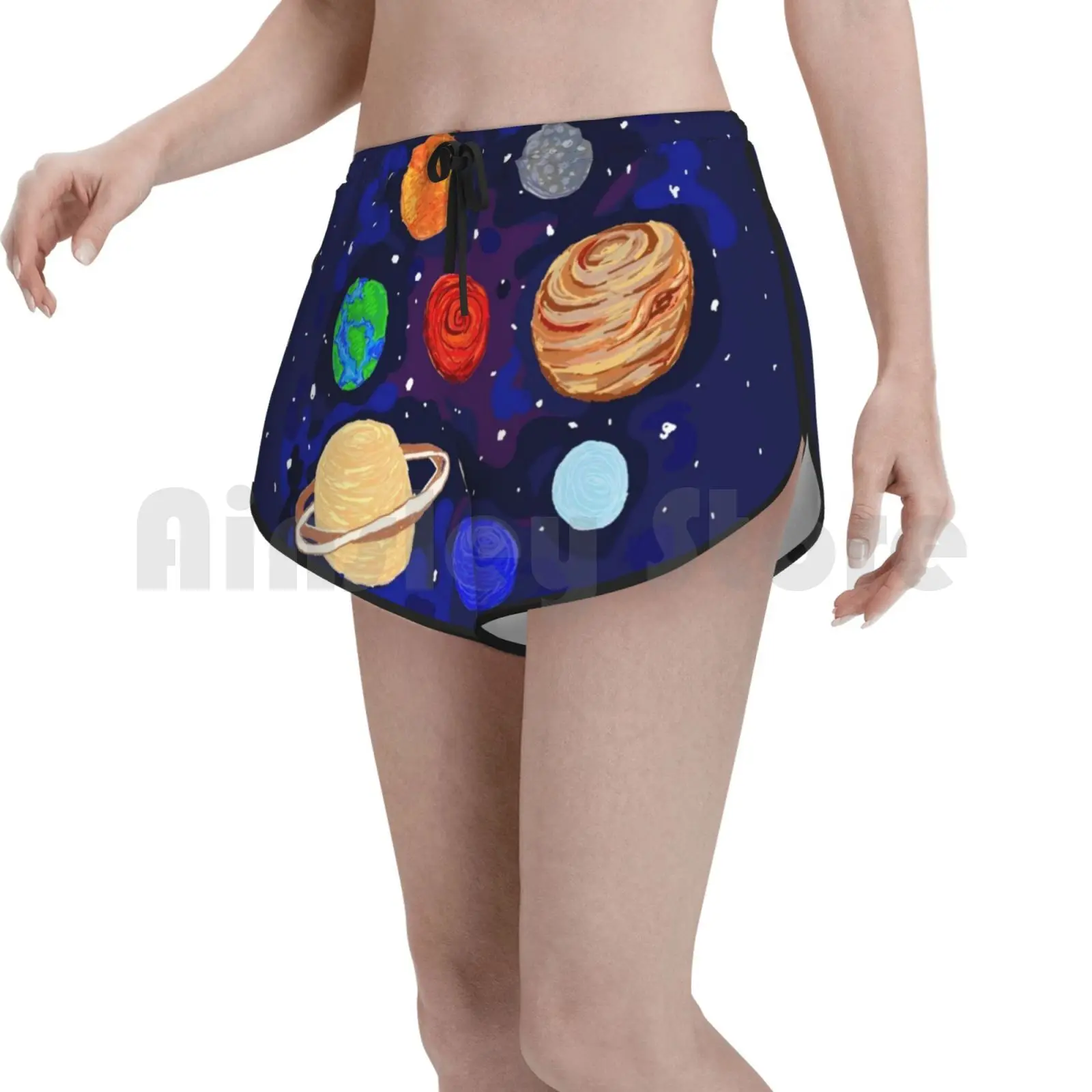 

Женские пляжные шорты для плавания с планетами, шорты для плавания, Космические Планеты, звезды, космос, земля, Нептун, венерина, каракули, цв...