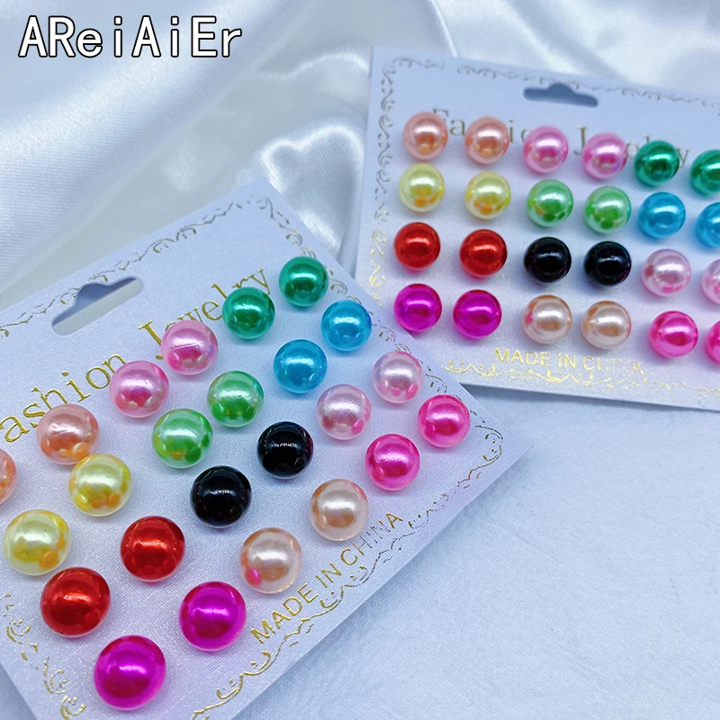 12 Pairs/set Classic Round Ball Pearl Stud Earrings For Women Party Wedding Gifts multiple colour Earings Set Ear Jewelry | Украшения и