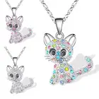 2021 Новое милое ожерелье с подвеской в виде кошки для девочек, модное разноцветное ожерелье с кристаллами и мультяшными животными, ювелирные изделия, подарок