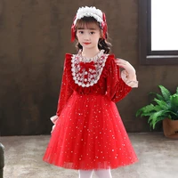 christmas girls sequin princess dress for kids lace velvet ball gown kids bridesmaid flower vestidos winter children clothes