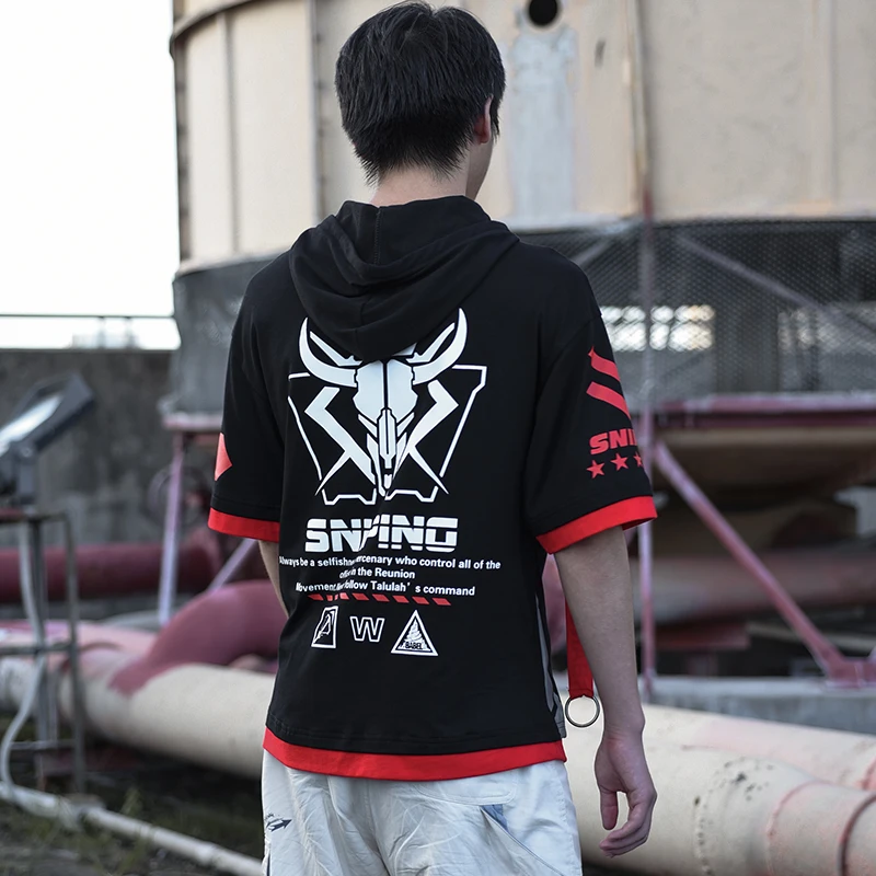 Футболка с капюшоном и коротким рукавом для мужчин женщин повседневная Модная