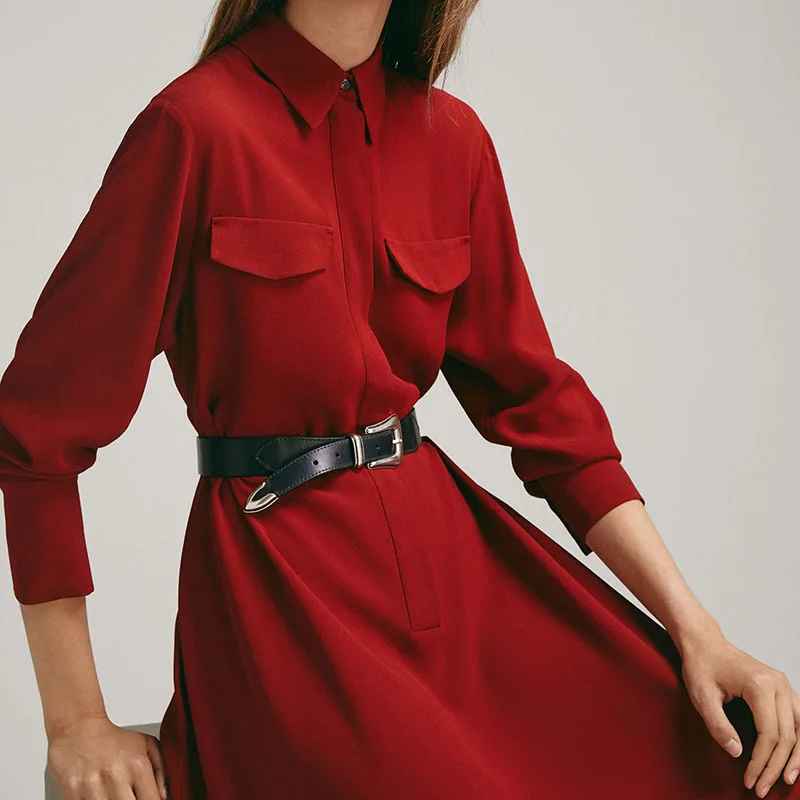 

Dress Lace-up Women Base Dress 2021 Fall New Mid-length Long Sleeve Dress