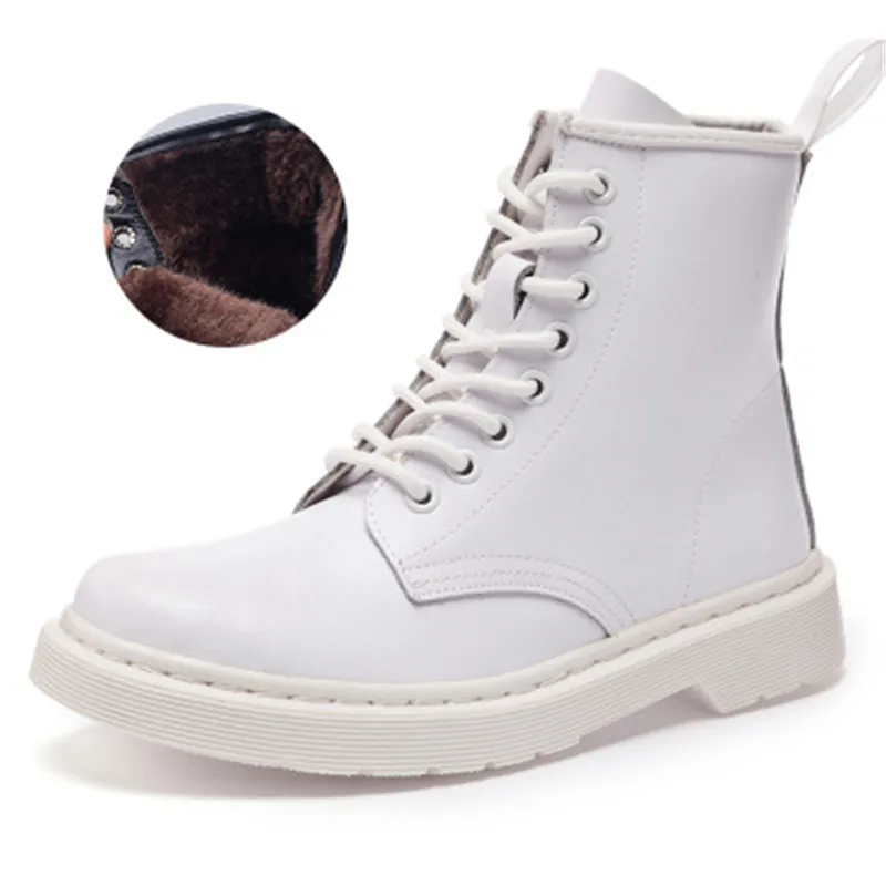 Genuine Leather Sneakers Women Ankle Boots Female Autumn Winter Warm Shoes Woman Couple Motorcycle White Plus 35-44 45 46 | Обувь