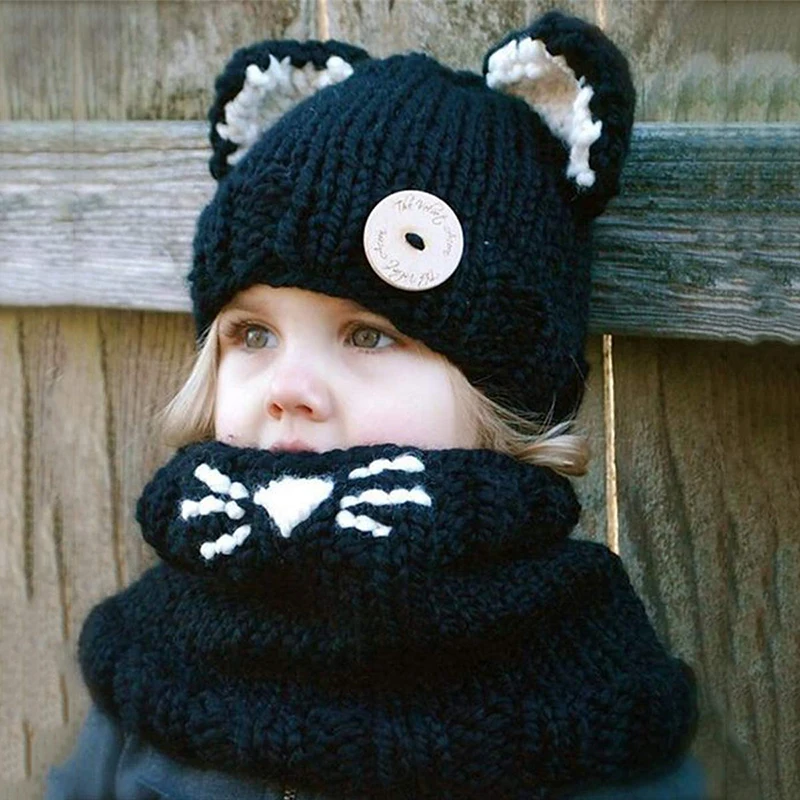 

Kids Winter Hat Baby Girls Boys Scarf Earflap Hooded Cat Scarves Caps Beanie Hats Warm Neckerchief