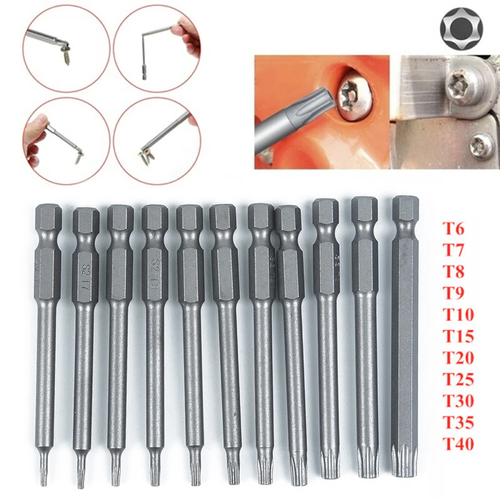 11x Magnetic Torx Screwdriver Drill Bit Set S2 Steel 1/4 Hex Shank Star Head