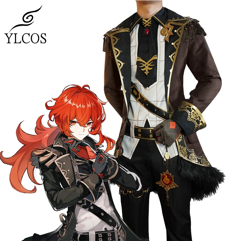 

Game Genshin Impact Diluc Costume Cosplay Halloween Party Full Set Suit