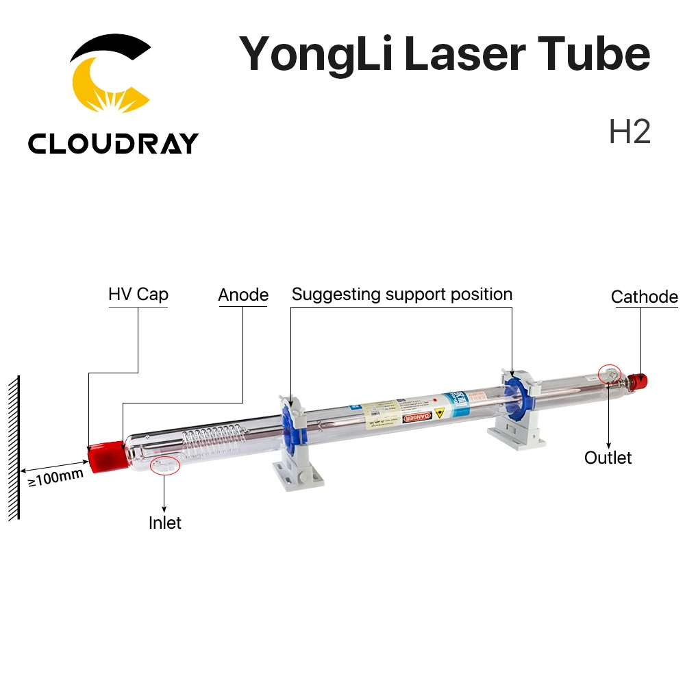 Cloudray Yongli H серии H2 80 90 Вт CO2 лазерная трубка длина 1250 диам. 60 мм деревянная коробка