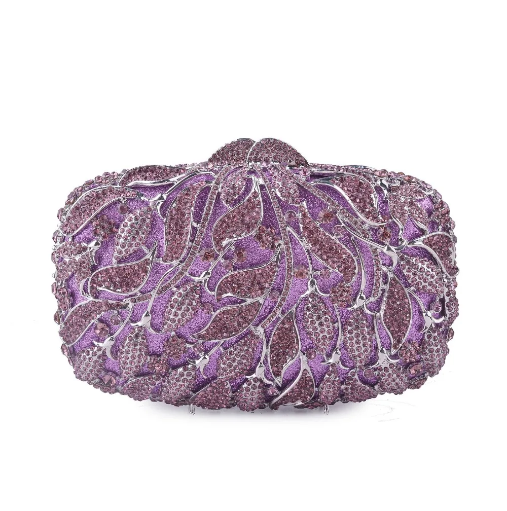 

Luxury Wedding Purple Metal Women Evening Clutch Bag White Diamond Party Shoulder Bag Fashion Dinner Purse Bride Clutches Bags