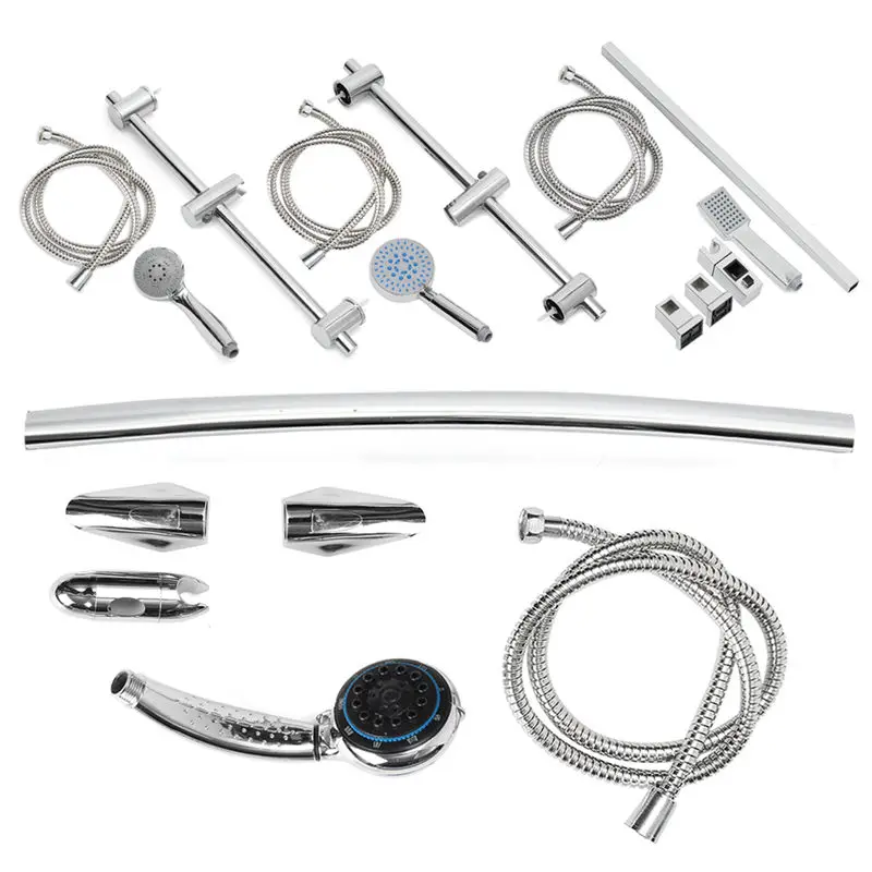 

Xueqin Chrome Bathroom Shower Riser Rail Bracket Wall Mounted Adjustable Shower Head Holder Bar Kit Set 5 Mode Function