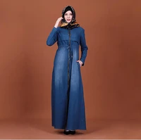 2020 high quality muslim denim dress women islamic clothing moroccan kaftan long sleeve abayas robe dubai abaya turkish cloth