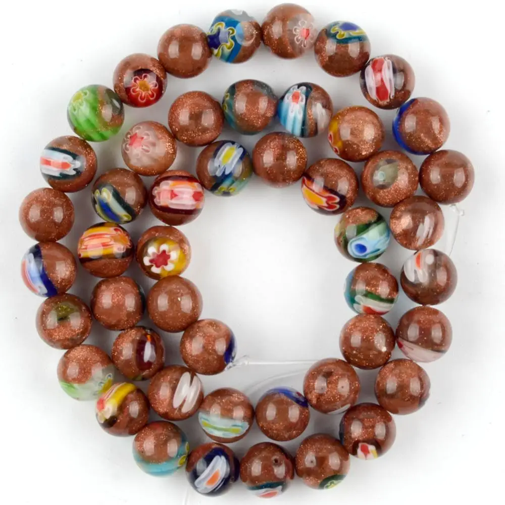 Натуральный миллефиори цветок золотой песчаник кость круглые промежуточные