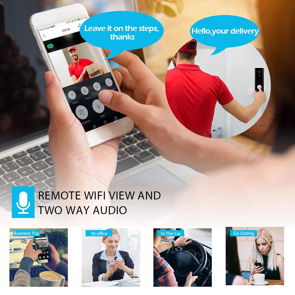 Умный беспроводной дверной звонок с Wi-Fi видеодомофон камерой 1080P ночным видением