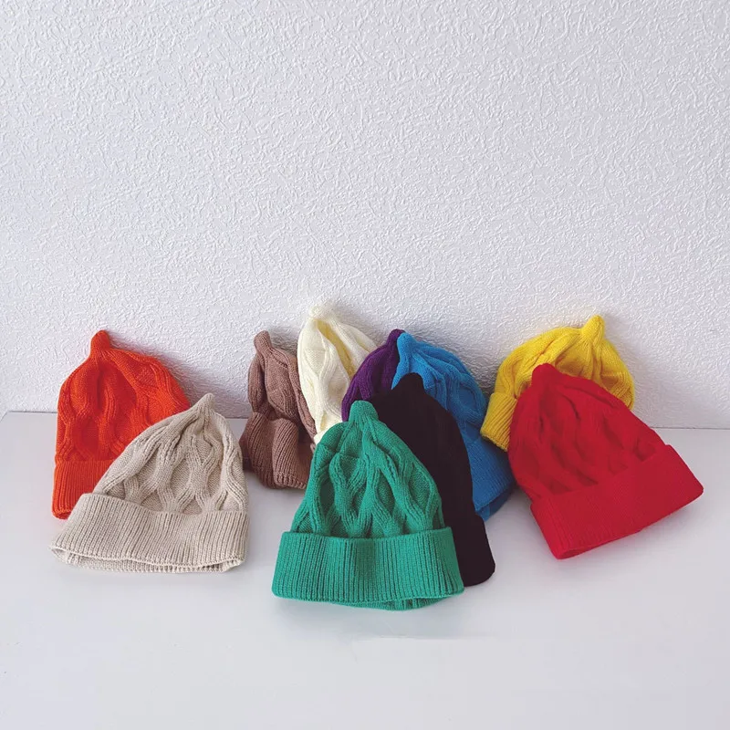 Детская вязаная шапка однотонная Милая в Корейском стиле для осени и зимы 2021 |