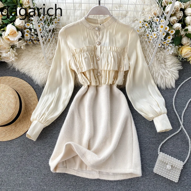 Женское платье из двух частей Gagarich трикотажное в стиле пэчворк с бусинами и