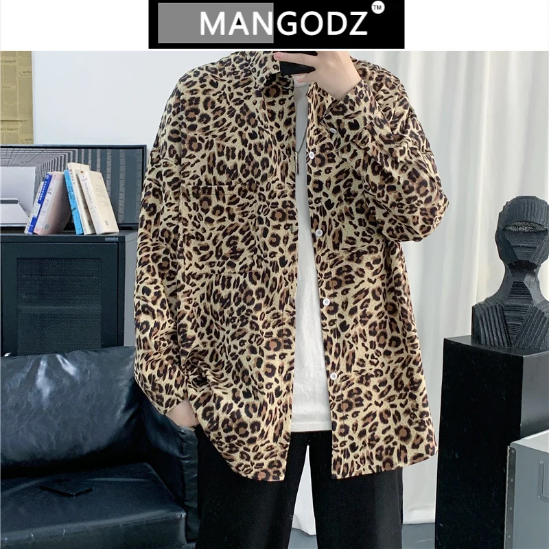 

Leopard print Shirts for Men Vintage Streetwear Fashions Camisas Para Hombre Loose Casual Hip Hop long sleeve Camisa Masculina