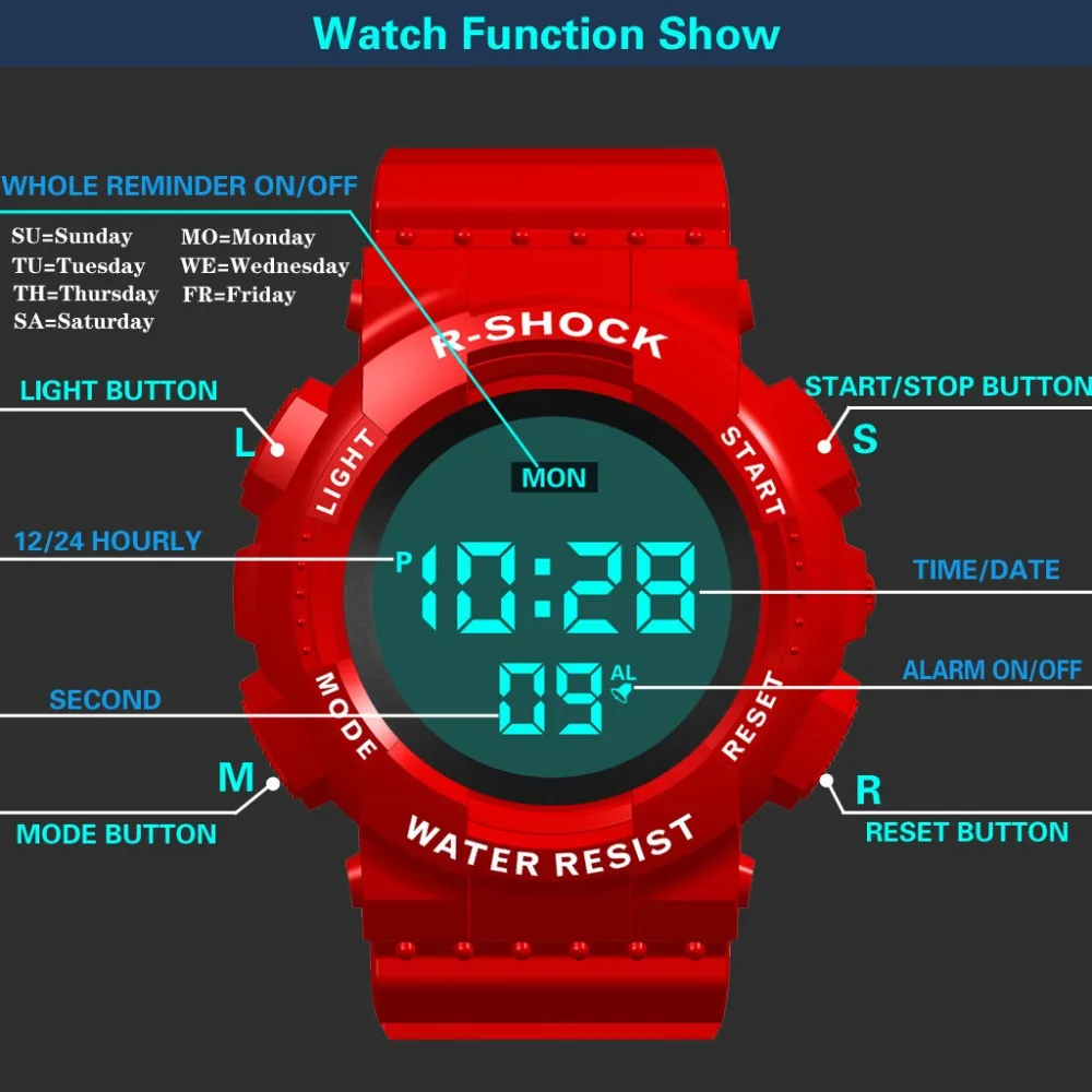 HONHX Relogio Digital Masculino, простые спортивные часы с циферблатом, Мужские Цифровые, светодиодный, водонепроницаемые часы, дата, электронные часы A15