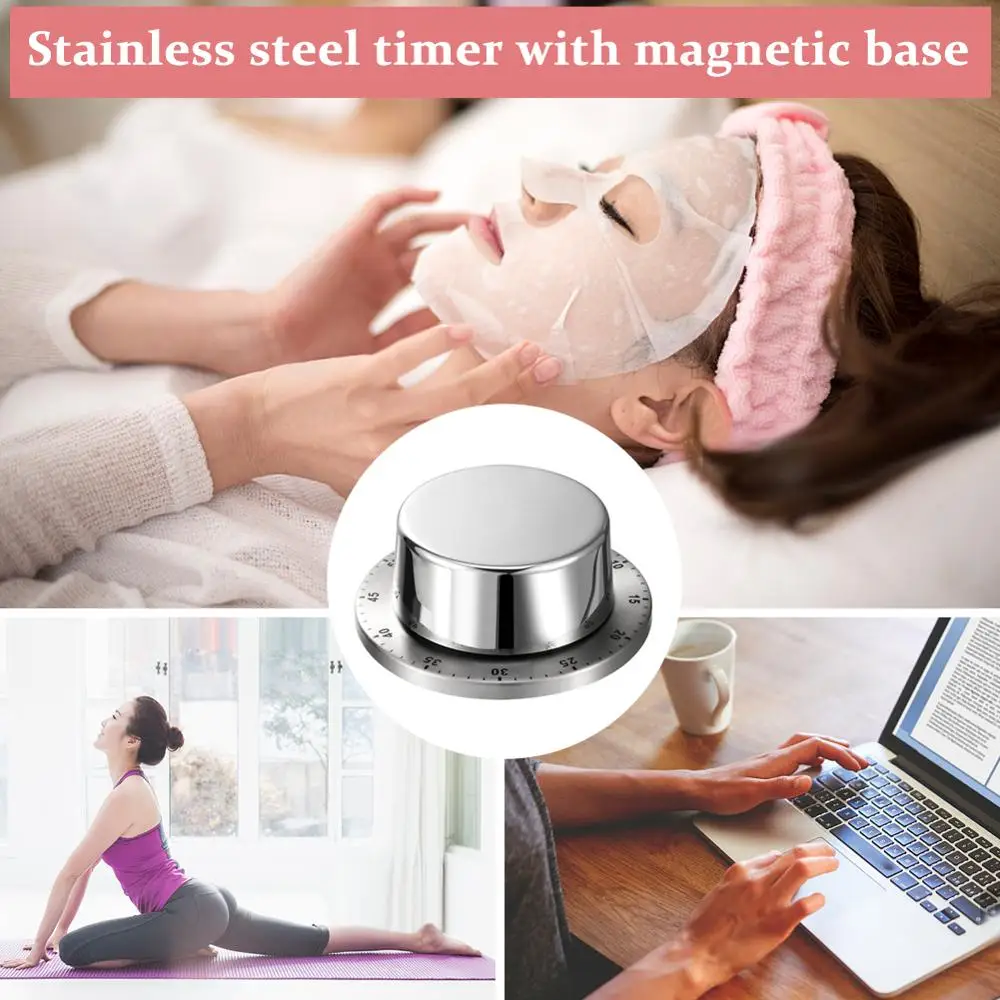 Кухонный таймер из нержавеющей стали с магнитной основой ручной механический