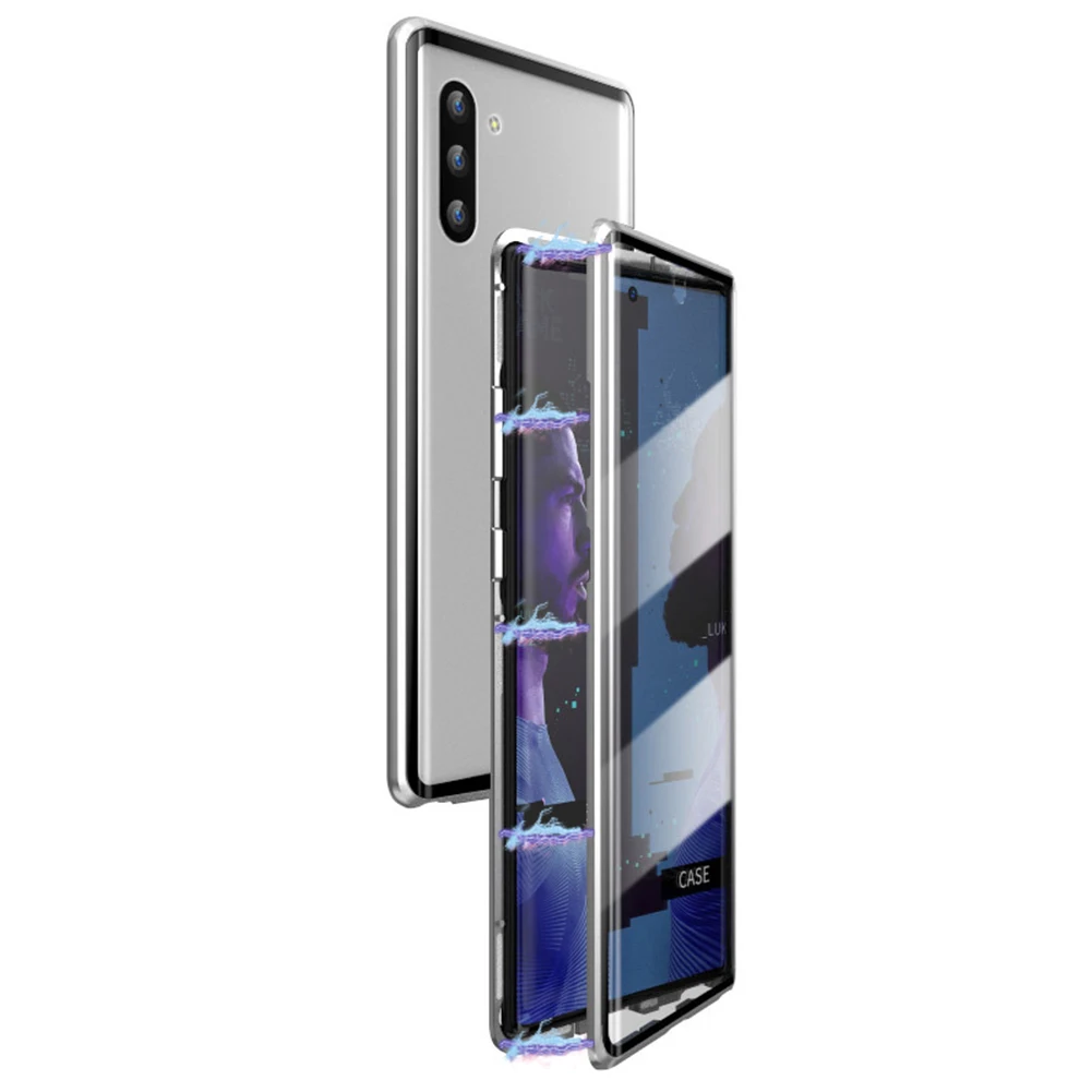 Silver 1 Магнитный металлический чехол из стекла для iPhone XS MAX XR X 7 8 Plus 11 двухсторонний Магнитный защитный чехол из закаленного стекла для samsung - Цвет: Silver 1