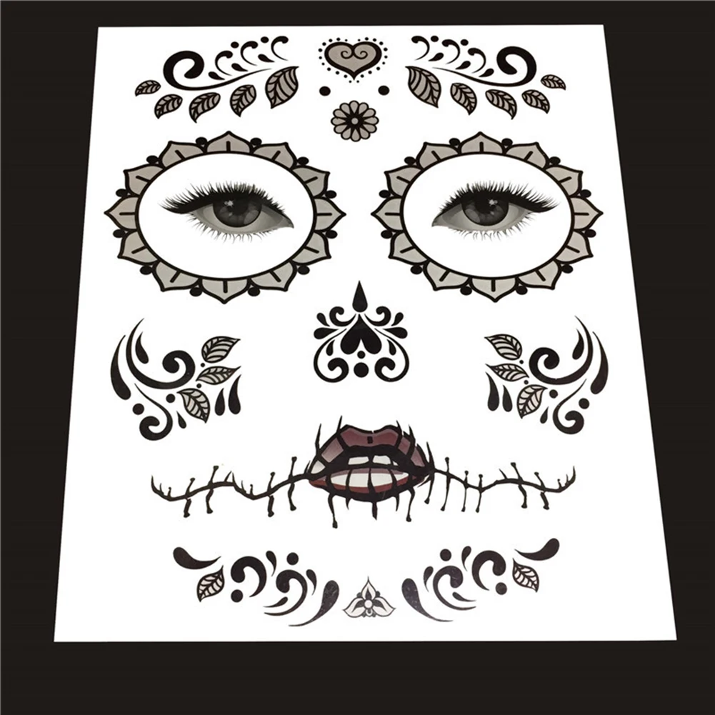 Хэллоуин лицо Временные фальшивые татуировки стикер Маскарад наклейки в стиле