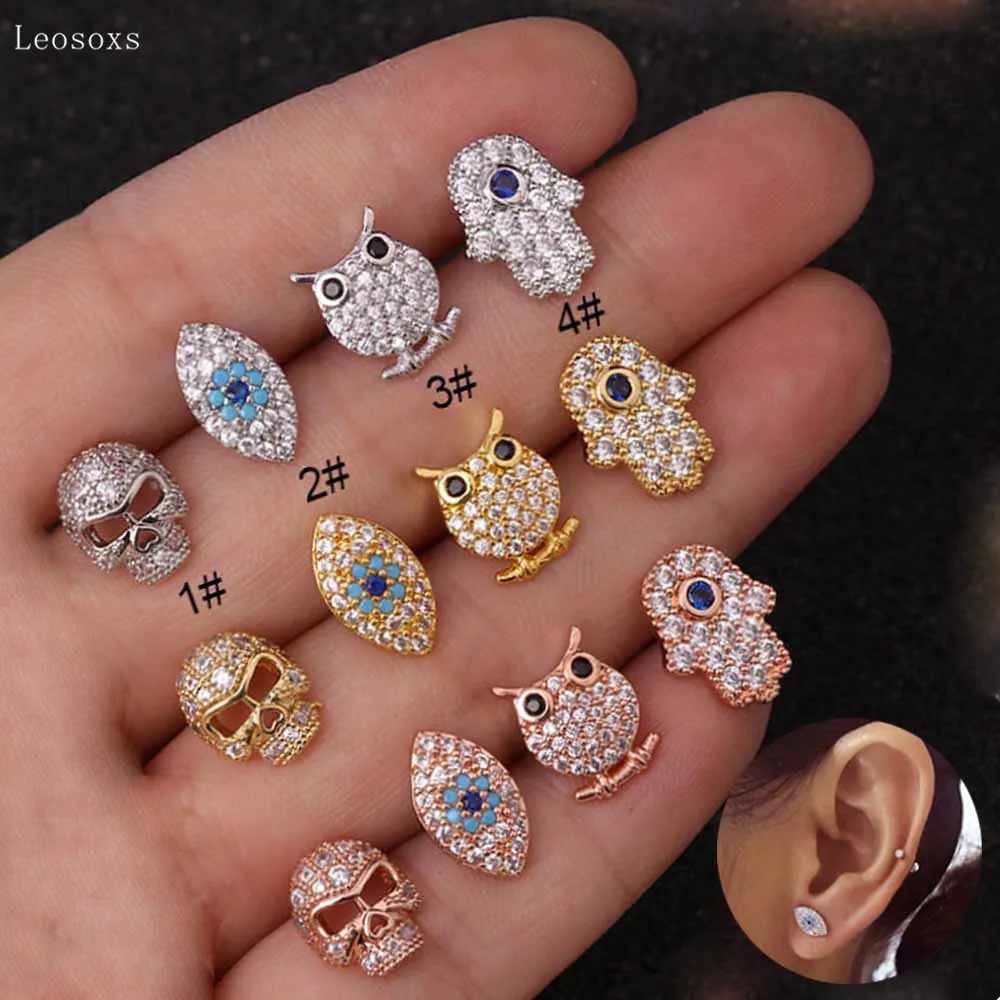 

Leosoxs 2pcs Hot New Product Diamond-studded Cartoon Owl Ear Bone Nail Human Body Piercing Jewelry