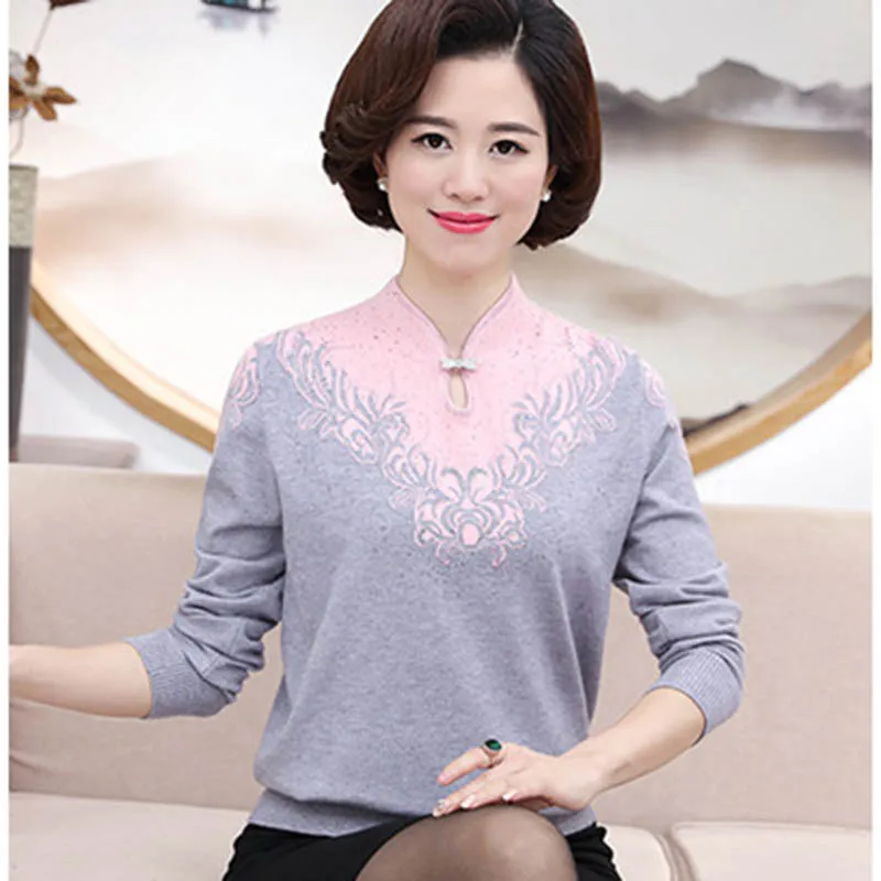 

Women Sweater Autumn Winter Qipao Neck Fashion Cashmere Sweater Pullovers Women Slim Kniting Coat Top Base Sweater Mother Dress