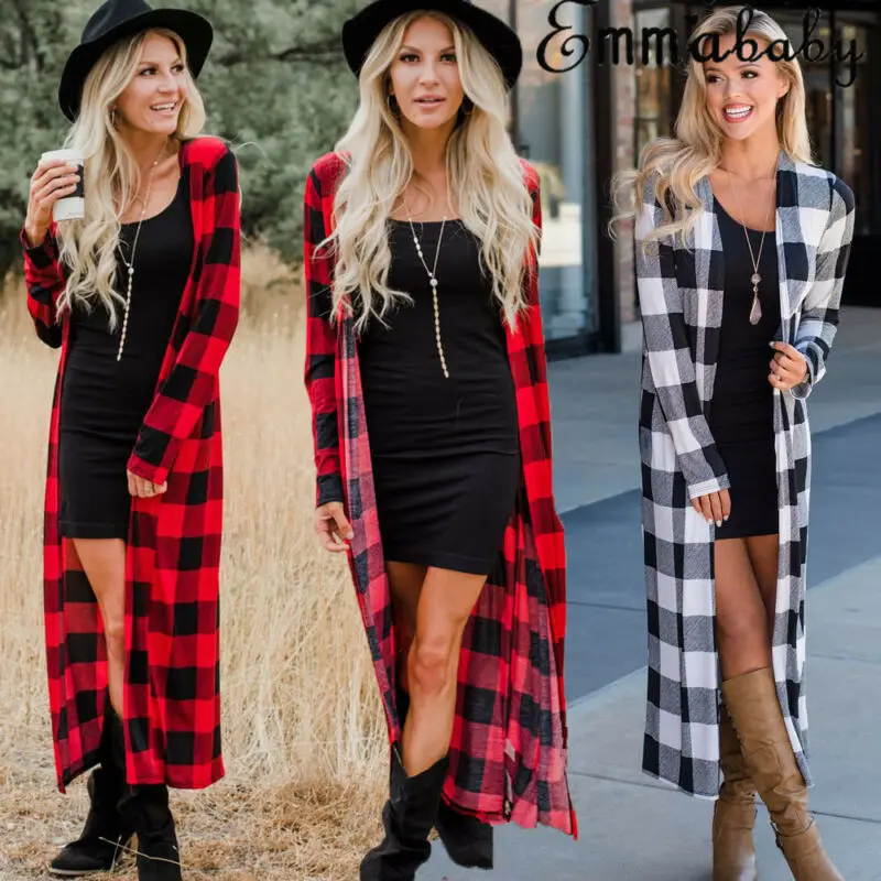 Тренч Женский клетчатый длинный свободный с длинными рукавами | Женская одежда