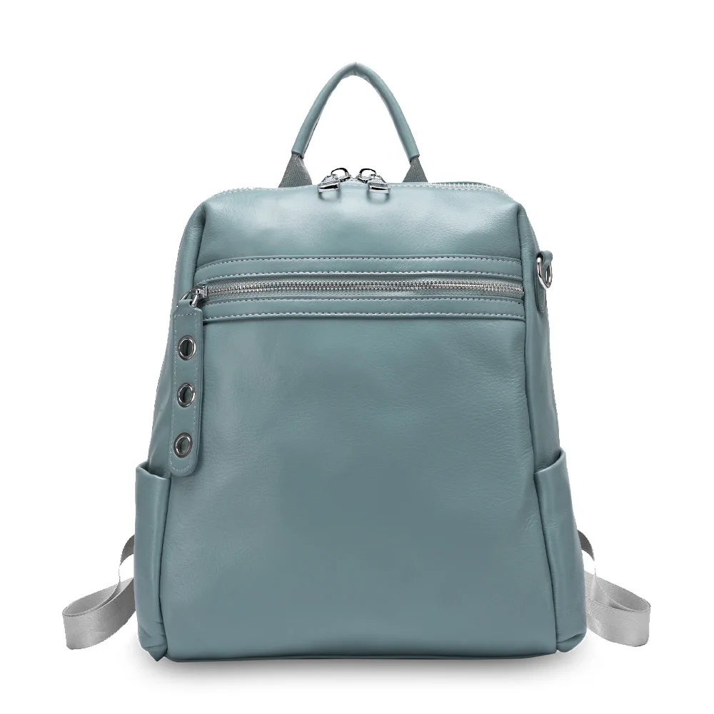 linen blue Женский рюкзак Zency в простом стиле, натуральная кожа, классический черный школьный рюкзак для студентов, Повседневная дорожная сумка, пляжный ранец - Цвет: linen blue