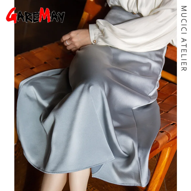 2022 летние женские шелковые атласные юбки для офиса с высокой талией элегантные