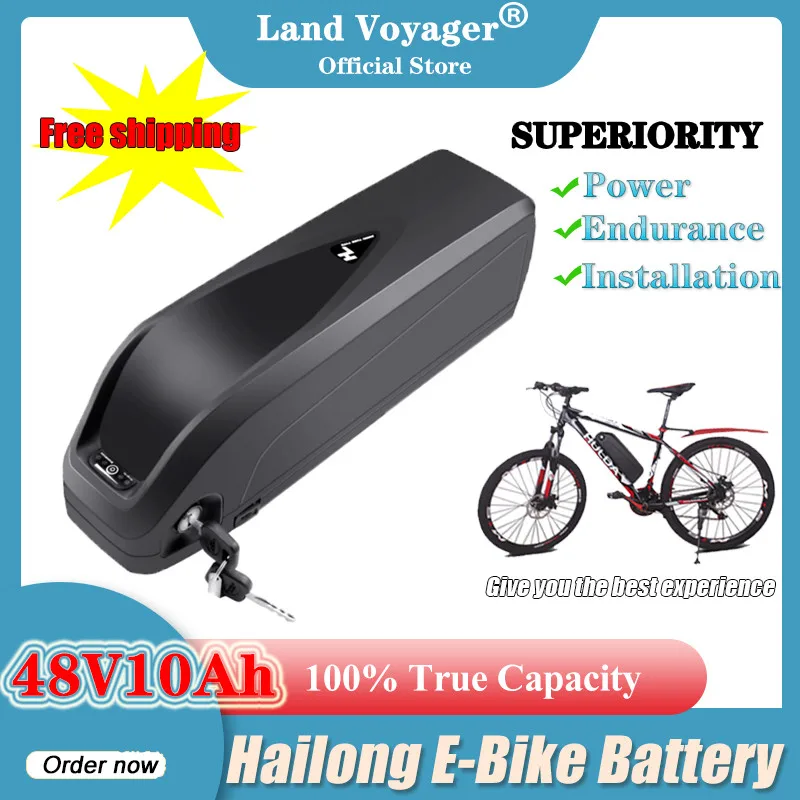 

Литиевая батарея Land Voyager 48 в 10 Ач Hailong Cells для электровелосипеда Bafang, USB-порт, Мощная батарея для преобразования электрического велосипеда