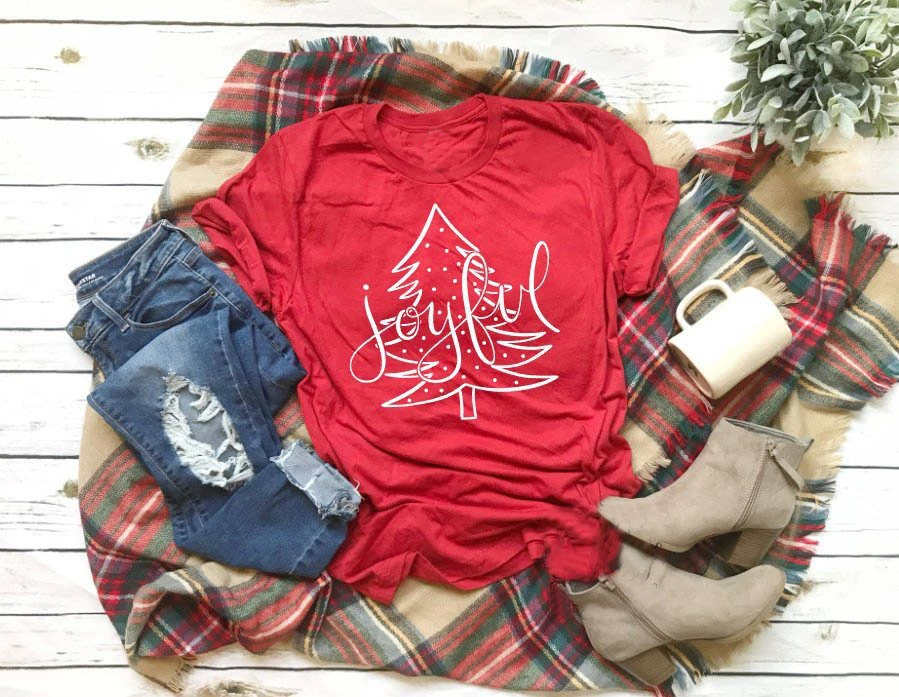 

JOYFUL funny Christmas tree graphic women fashion Shirt camisetas tumblr harajuku cute pretty gift shirt girl tees K845