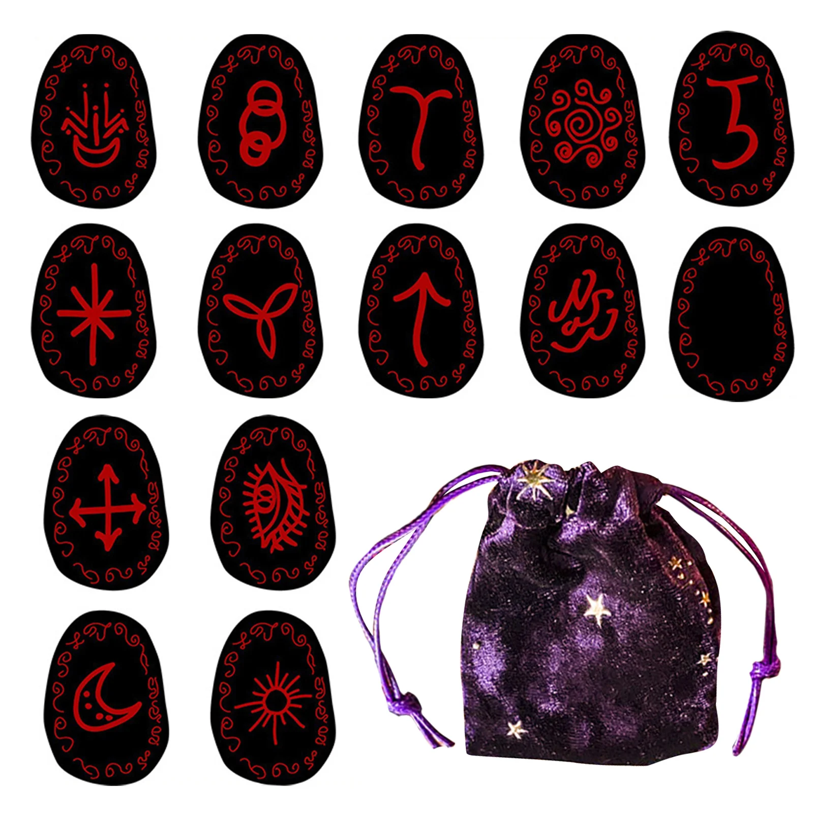 

Набор для открыток с рунами и камнями, фланелевый карман на шнурке и Подарочная коробка, реквизит для предсказаний