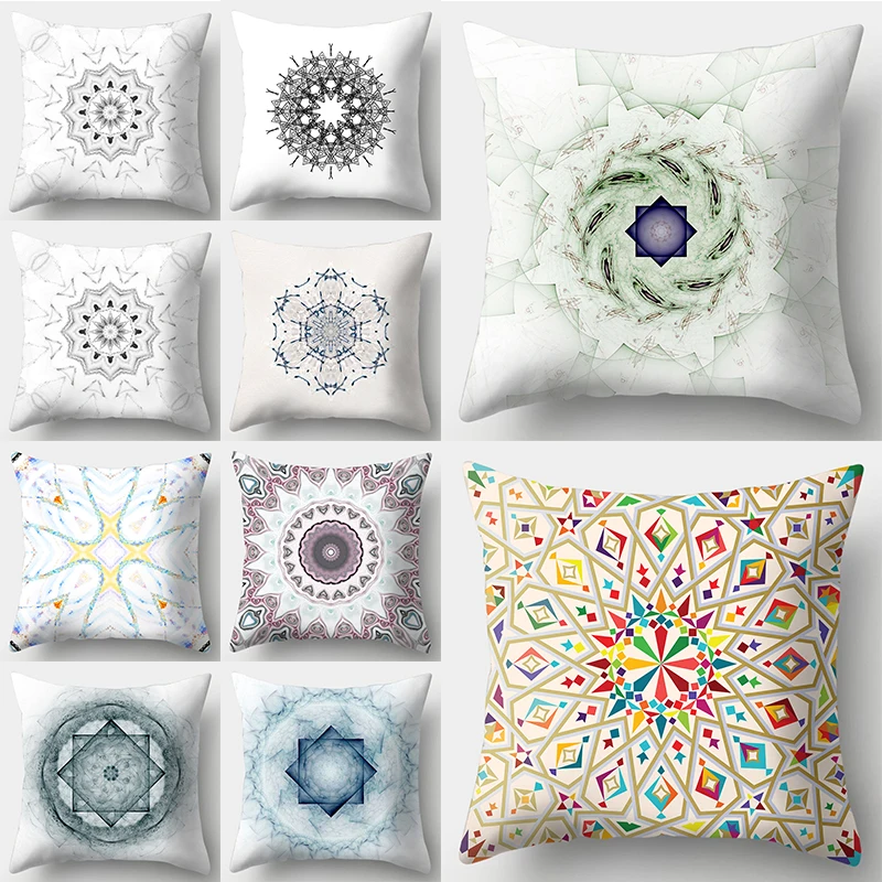 

WZH круглая мандала, полоски, наволочка 45x45 см, Полиэстеровая декоративная подушка, чехол