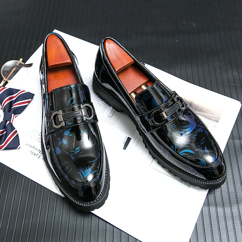 

FIXSYS Fashion Mens Loafers Patent Leather Party Shoes Buckle Design Wedding Shoes for Man Dress Oxfords Autumn Man Office Shoes