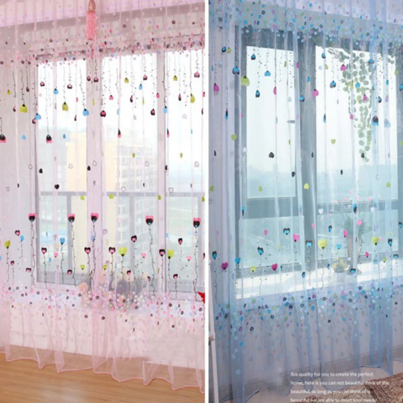 

100*200cm Pink/Blue star gauze curtain Glass Yarn Balloon Printing Window Tulle Curtain Wedding Holiday Party Bedroom Decoration