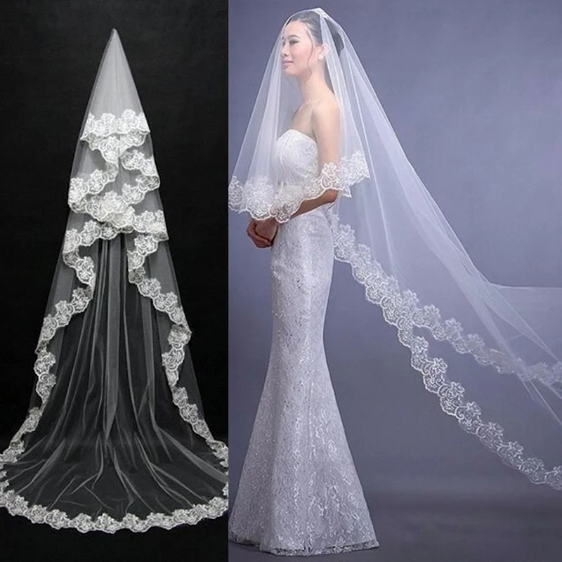 

2.6 Meter Cathedral Veils One Layer Long Lace Edge Bridal Veil Tulle No Comb White/Ivory Headdress Wedding Accessories 2021 New