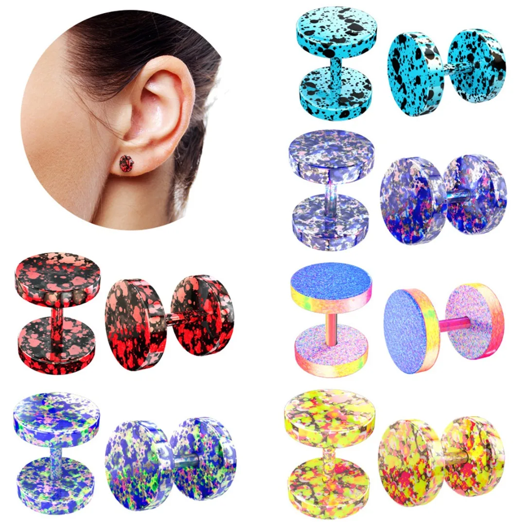 Серьги гвоздики из нержавеющей стали с искусственными заглушками цветные