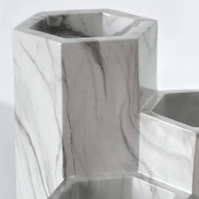 

Office Home Personalized Pen Holder Makeup Brushes Vase Storage Box with Marble Grain Desk Container Tool